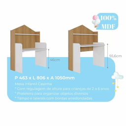 Mesa Infantil Casinha com Banco e Regulagem de Altura Branco/nature - Permobili - 4
