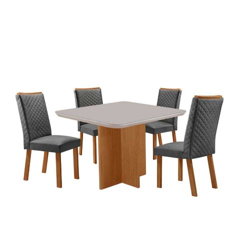 Mesa de Jantar Olimpia 90cm Tampo MDF e Vidro Canto Copo com 4 Cadeiras Lira