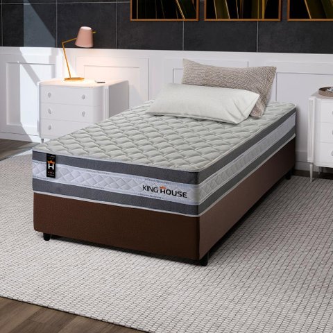 Conjunto Cama Box Solteiro c/ Molas Ensacadas Alpine Marrom 88x188x65