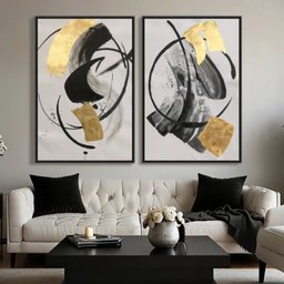 Quadro Abstrato Contemporâneo Duo Preto e Dourado Canvas - 1