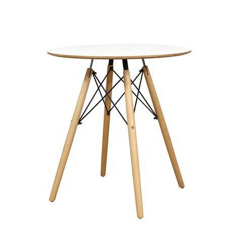 Mesa Eames Dsw Redonda 70cm Branca com Base Madeira para Sala e Escritório