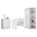 Ver imagem 1 de Jogo de Quarto Doce Sonho Guarda Roupa 2 Portas Cantoneira, Berço e Cômoda Branco - Qmovi