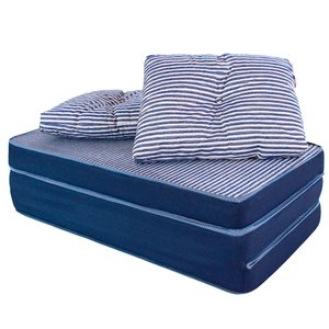 Puff Multiuso 3 em 1 Casal com Travesseiro Jacquard Azul Bf Colchões