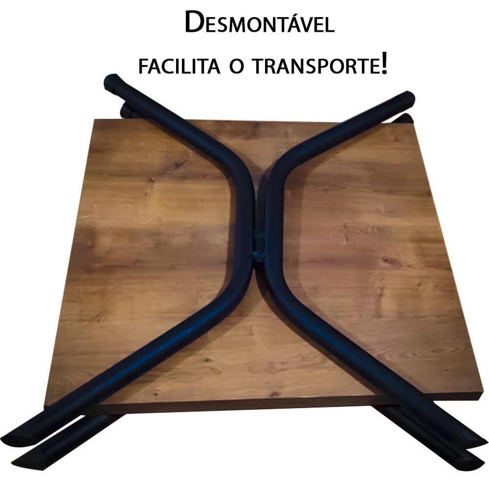 Mesa de Ferro Tampo MDF Quadrada Desmontável Cerveja Churrasco Medcombo Mesa Tubular Preto Tampo MDP - 6