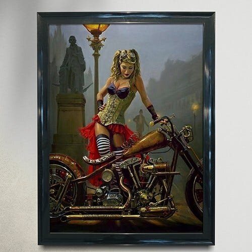 Quadro Decorativo Vintage Motoqueira - PVC 1mm 30x45 - 1
