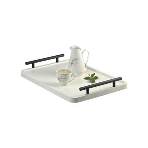 Bandeja Cantinho do Café Decorativa para Servir Bebidas 28x40:branco/preto Fosco