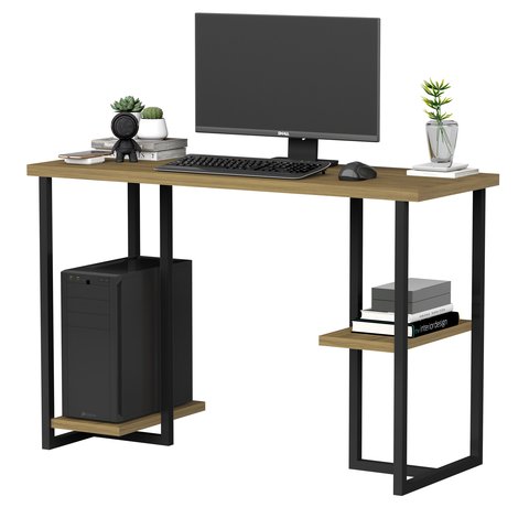 Mesa para Computador Escritório Home Office 120cm Escrivaninha com Prateleiras Imbuia/preto