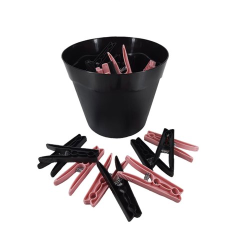 Cesto Preto Pregadores de Roupas Plástico Preto com Rosa - Rosa