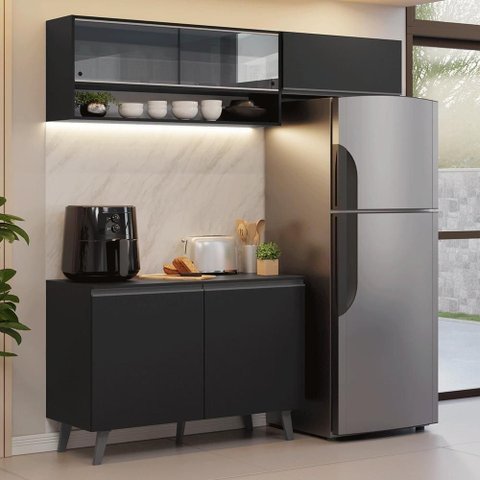 Armário de Cozinha Compacta 200 Cm Preto Nice Madesa 10 Xa Preto