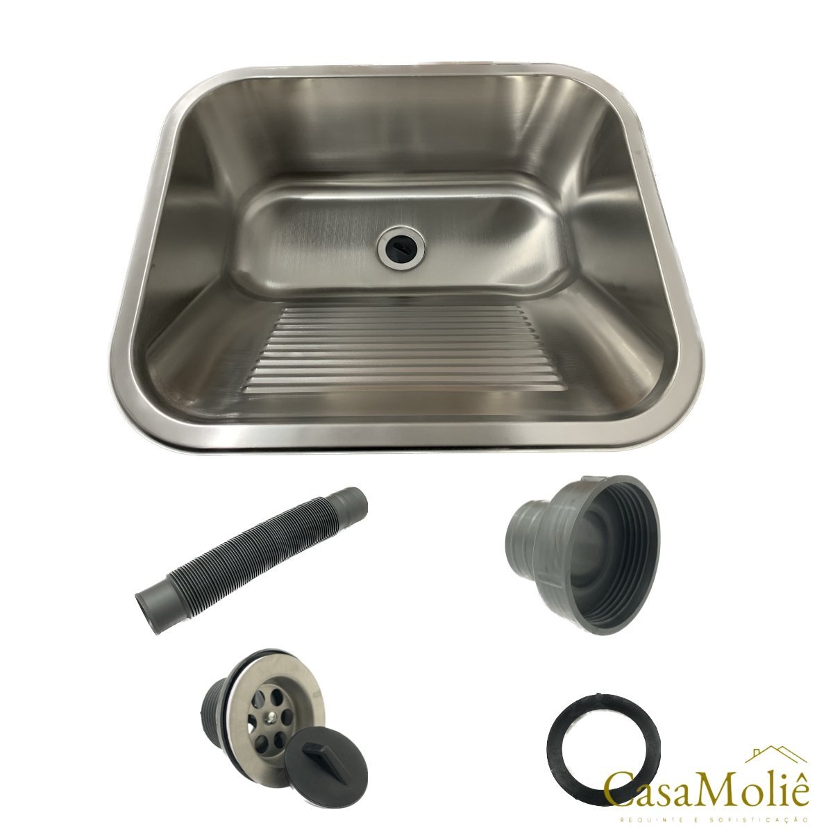 Tanque Lavanderia 55 x 45 Com Acessórios Aço Inox 304 Escovado - 4