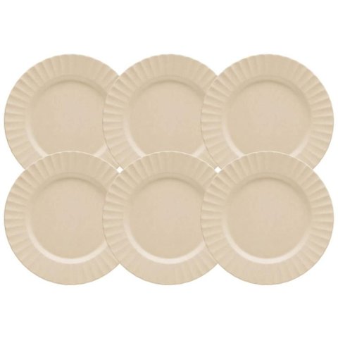 Jogo 6 Pratos Sobremesa 20cm Gerbera Lyor Bege Melamina Mesa Posta Bolo Servir