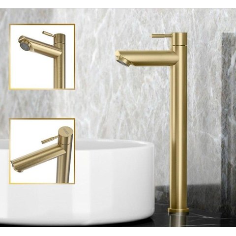 Torneira de Banheiro Lavabo Madrid Bica Alta Ouro Escovado Goldenx