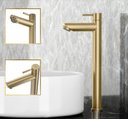 Ver imagem 1 de Torneira de Banheiro Lavabo Madrid Bica Alta Ouro Escovado Goldenx