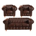 Ver imagem 1 de Conjunto De Sofá 3 Lugares E 2 Poltronas Chesterfield Luís Xv -  Couríssimo Marrom Café