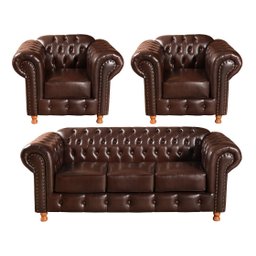 Conjunto De Sofá 3 Lugares E 2 Poltronas Chesterfield Luís Xv -  Couríssimo Marrom Café - 1