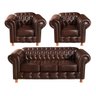 Conjunto De Sofá 3 Lugares E 2 Poltronas Chesterfield Luís Xv -  Couríssimo Marrom Café - 1