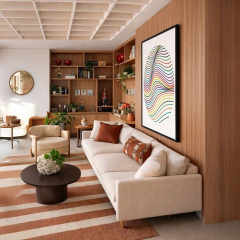 Quadro Canvas Abstrato Linha Circular 70x50cm Mold Branca
