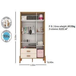 Roupeiro Infantil Quarto de Bebê Iris Retro - Pés de Madeira:off White - 4