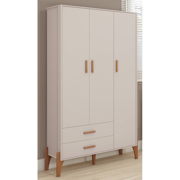 Roupeiro Infantil Quarto de Bebê Iris Retro - Pés de Madeira:off White Roupeiro Infantil Quarto de Bebê Iris Retro - Pés de Madeira:off White