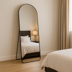 Espelho Base Reta com Moldura em Alumínio Preto Corpo Inteiro 170x70 Cm C/ Suporte de Chão e Parede