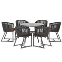 Ver imagem 1 de Mesa com 6 Cadeiras de Jantar Roma 120cm e Noronha em Alumínio Preto Corda Náutica Estofado 9 Trama
