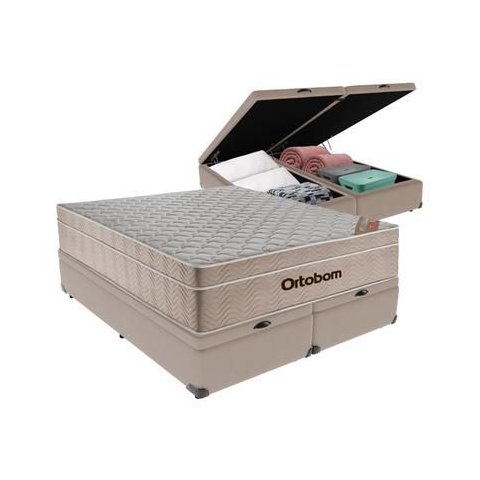 Cama Box Baú Airtech Queen Colchão de Molas Ensacadas Ortobom 158x198x60cm