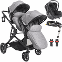 Ver imagem 1 de Carrinho de Gemeos Bebe Conforto Base Isofix Kiddo Pair Cinza