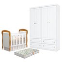 Ver imagem 1 de Conjunto Berço Americano Danny Branco Acetinado Savana Reller e Guarda Roupa Infantil 4 Portas 4