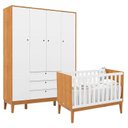 Ver imagem 1 de Berço Americano e Guarda Roupa Unique 4 Portas Freijó Branco Soft Eco Wood - Matic