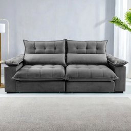 Sofá Retrátil e Reclinável Molas Ensacadas 2,50m Orquídea Vivaro Decor Suede Cinza - 2