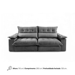 Sofá Retrátil e Reclinável Molas Ensacadas 2,50m Orquídea Vivaro Decor Suede Cinza - 9