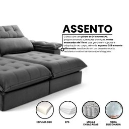 Sofá Retrátil e Reclinável Molas Ensacadas 2,50m Orquídea Vivaro Decor Suede Cinza - 4