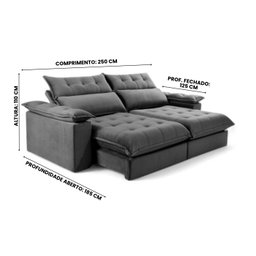 Sofá Retrátil e Reclinável Molas Ensacadas 2,50m Orquídea Vivaro Decor Suede Cinza - 3
