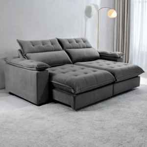 Sofá Retrátil e Reclinável Molas Ensacadas 2,50m Orquídea Vivaro Decor Suede Cinza
