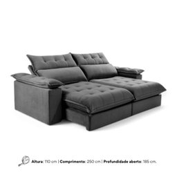 Sofá Retrátil e Reclinável Molas Ensacadas 2,50m Orquídea Vivaro Decor Suede Cinza - 7