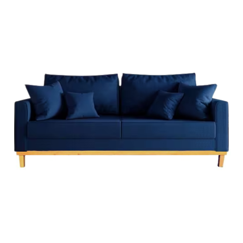 Sofá Beny 3 Lugares 180cm Base de Madeira Linho: Azul Marinho