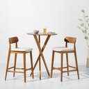 Ver imagem 1 de Conjunto Mesa Alta Thai Redonda - 54cm + 2 Banqueta Nord Encosto Madeira Assento Texture - Off White