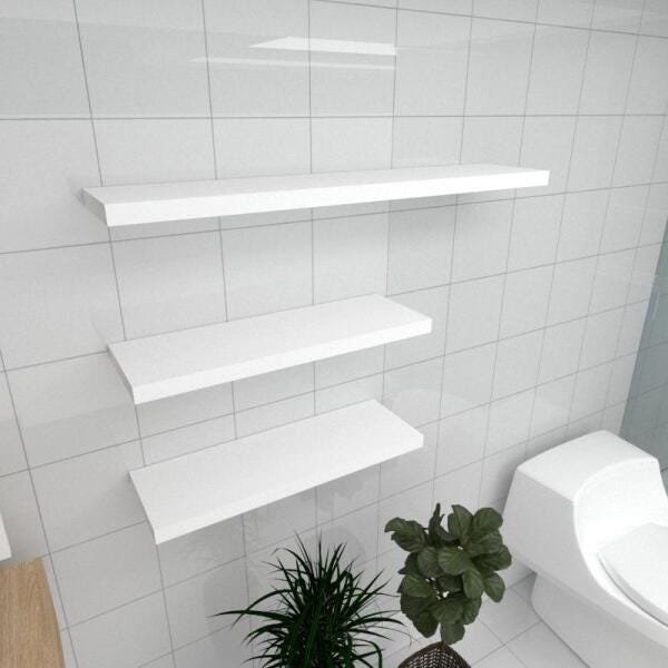 Kit 3 prateleiras para banheiro em MDF suporte Inivisivel branco 2