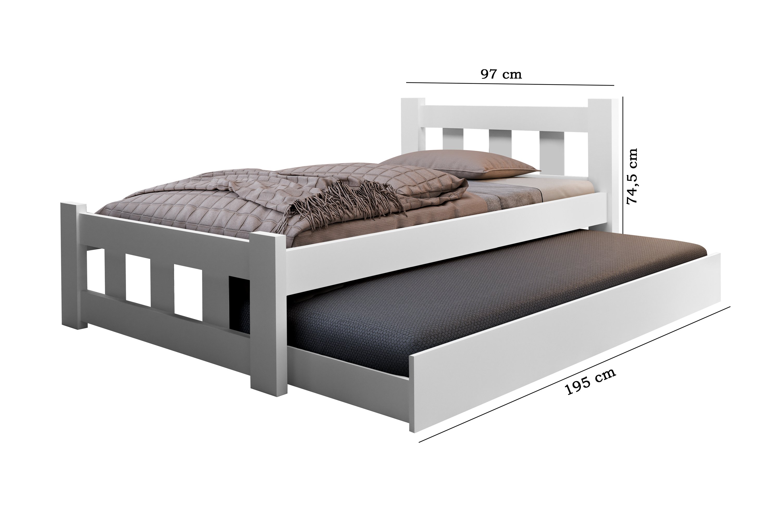 Cama Solteiro com Cama Auxiliar Pop para Crianças Adolescente de Mdf:branco - 3