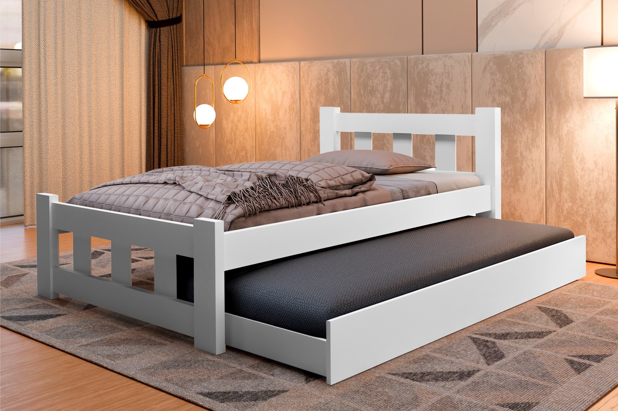 Cama Solteiro com Cama Auxiliar Pop para Crianças Adolescente de Mdf:branco