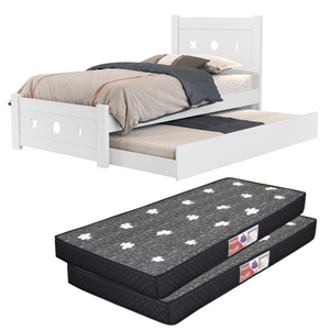 Cama Solteiro Bicama Auxiliar 2 Colchões Resistente Sol Cor:branco