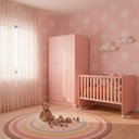 Ver imagem 1 de Quarto Bebe Infantil Doce Sonho Berço Reto Rodizio e Guarda Roupas Multiuso Qmovi