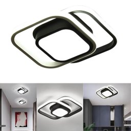 Luminária Teto Sobrepor Estilo Plafon C/led Quadrado Duplo Difusor Central Cor Preto - Luz Branca 65 - 1