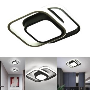 Luminária Teto Sobrepor Estilo Plafon C/led Quadrado Duplo Difusor Central Cor Preto - Luz Branca 65