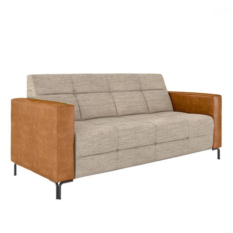 Sofá Living Decorativo Houston 2 Lugares 160cm Pés em Metal Linho/pu Bege Escuro/caramelo G33 - Gran