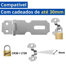 Dobradiça Porta Cadeado Fecho Trinco Zincado 6,3cm para Portão Gaveta Armário | Aliança | Kit 10 Un - 4