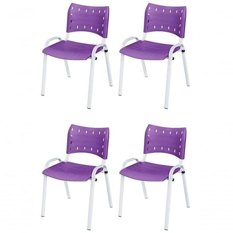 Cadeira Iso Base Branco Escola, Escritório Violeta Kit 4 Un