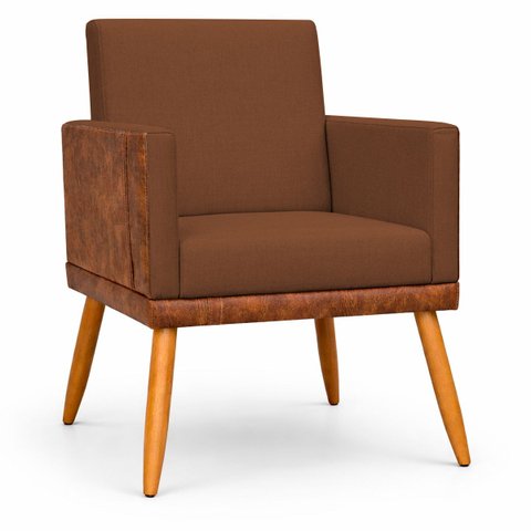 Kit 2 Poltronas Decorativas Lis para Sala Quarto Recepção Linho Terracota Corino Assento Confortável