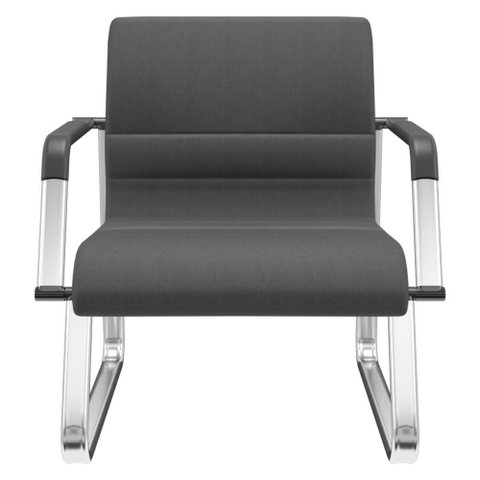 Cadeira de Escritório Recepção com Braço Fixa Cromada Lev P03 Crepe Preto - Lyam Decor