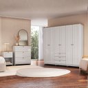 Ver imagem 1 de Quarto Completo Casal com Guarda-Roupa 6 Portas Cômoda 3 Gavetas e Mesa de Cabeceira Americano Branco/Gelo